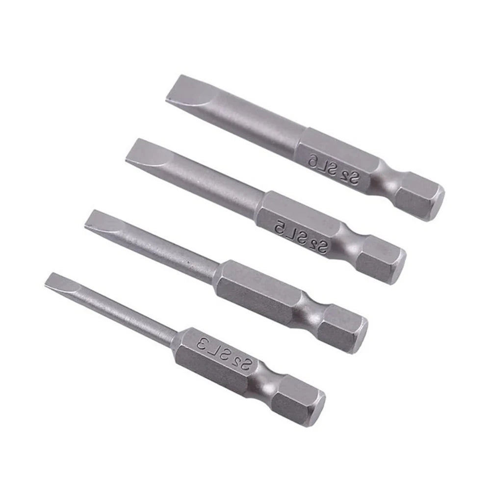 4Pcs Flat Head Screwdriver Bits 50Mm Long Magnetic Tip Slotted Screwdriver Bits 3-6Mms2 Steel 1/4 Inch Shank Flat Head Bits