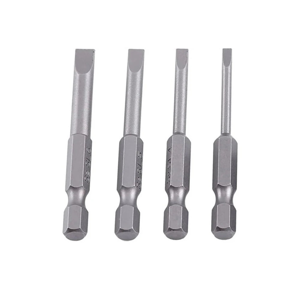 4Pcs Flat Head Screwdriver Bits 50Mm Long Magnetic Tip Slotted Screwdriver Bits 3-6Mms2 Steel 1/4 Inch Shank Flat Head Bits
