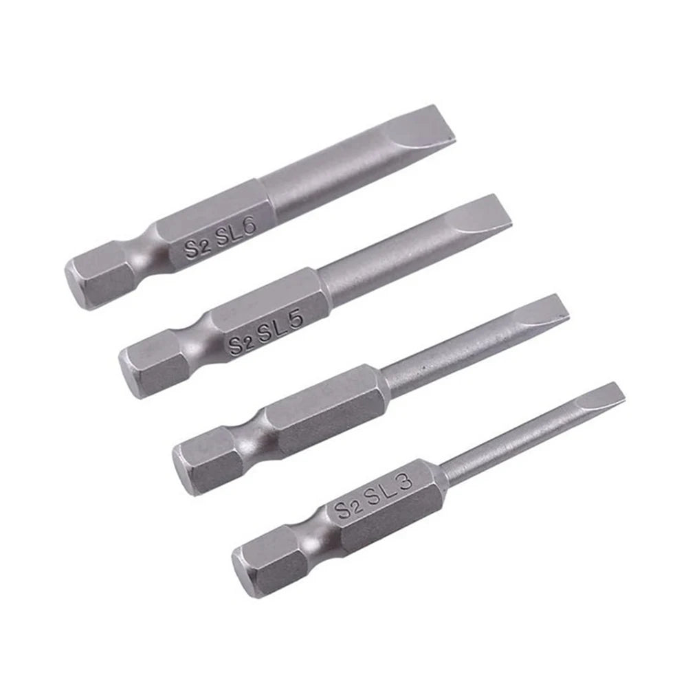 4Pcs Flat Head Screwdriver Bits 50Mm Long Magnetic Tip Slotted Screwdriver Bits 3-6Mms2 Steel 1/4 Inch Shank Flat Head Bits