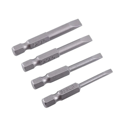 4Pcs Flat Head Screwdriver Bits 50Mm Long Magnetic Tip Slotted Screwdriver Bits 3-6Mms2 Steel 1/4 Inch Shank Flat Head Bits